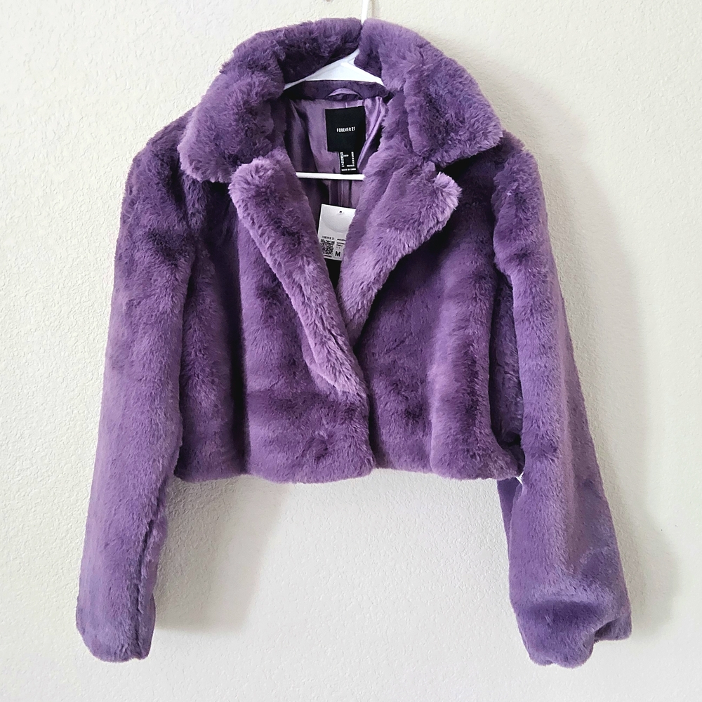 Forever 21 Purple Faux Fur Cropped Jacket Limited Edition